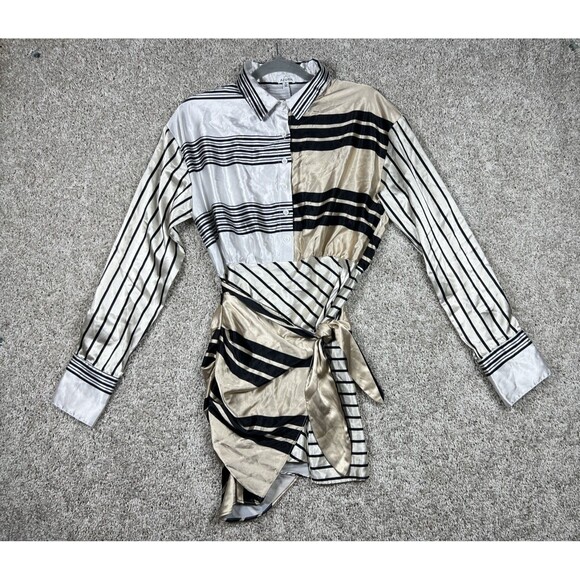 AZURA Tops - Azura Satin Stripe Wrap Shirt Dress S Tie Front Y2K Mini Statement
